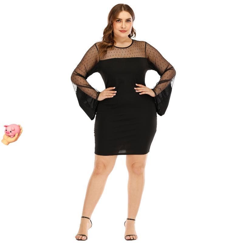 Vestido Feminino Moda Evangélica  Social  Midi Gospel Tubinho Plus Size Preto Tule (Mosquiteiro, Guippir, Quadrado)