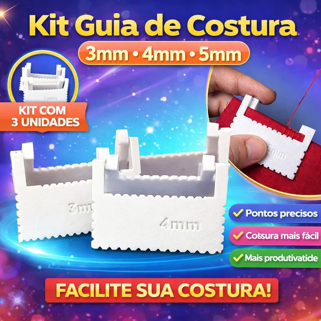 Kit Guia de Costura 3mm 4mm 5mm Gabarito para Costura Manual Pontos Alinhados