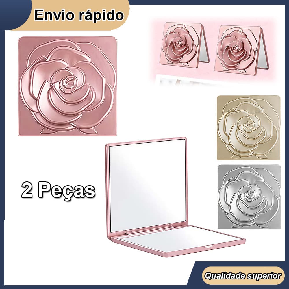 Espelho de maquiagem estilo rosa quadrado, espelho de maquiagem requintado, espelho de viagem, 7.2x7.2cm, conjunto de 2