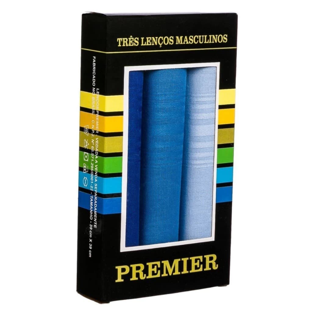 Kit 3 Lenços Masculinos Premier 100% Algodão 39x39cm 704 - Presidente - CORES SORTIDAS