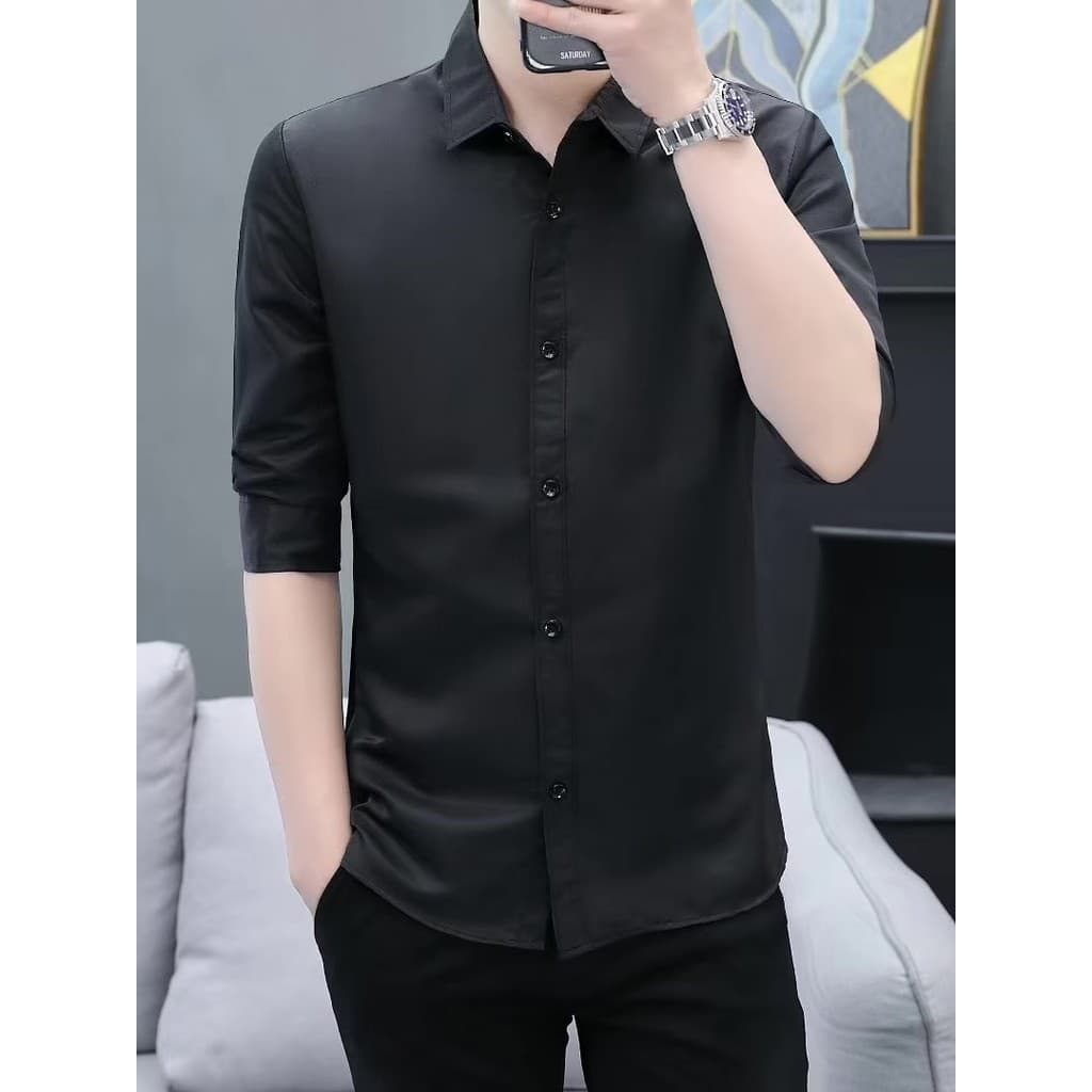 Camisa de manga de três quartos de verão masculina negócios Casual meia manga camisa listrada masculina topo bonito pole