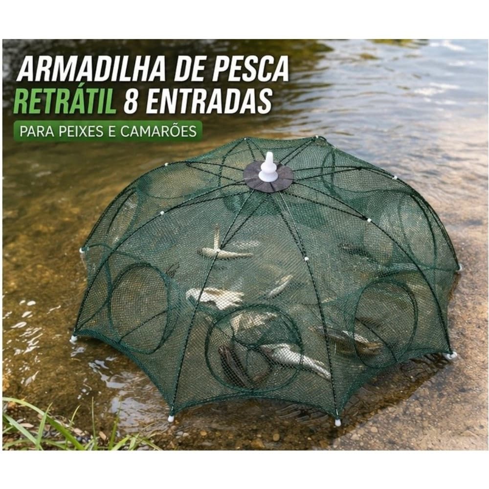 Covo Armadilha De Pesca Retrátil 8 Entradas – Lambari Camarão Isca Viva Guarda Chuva Nylon
