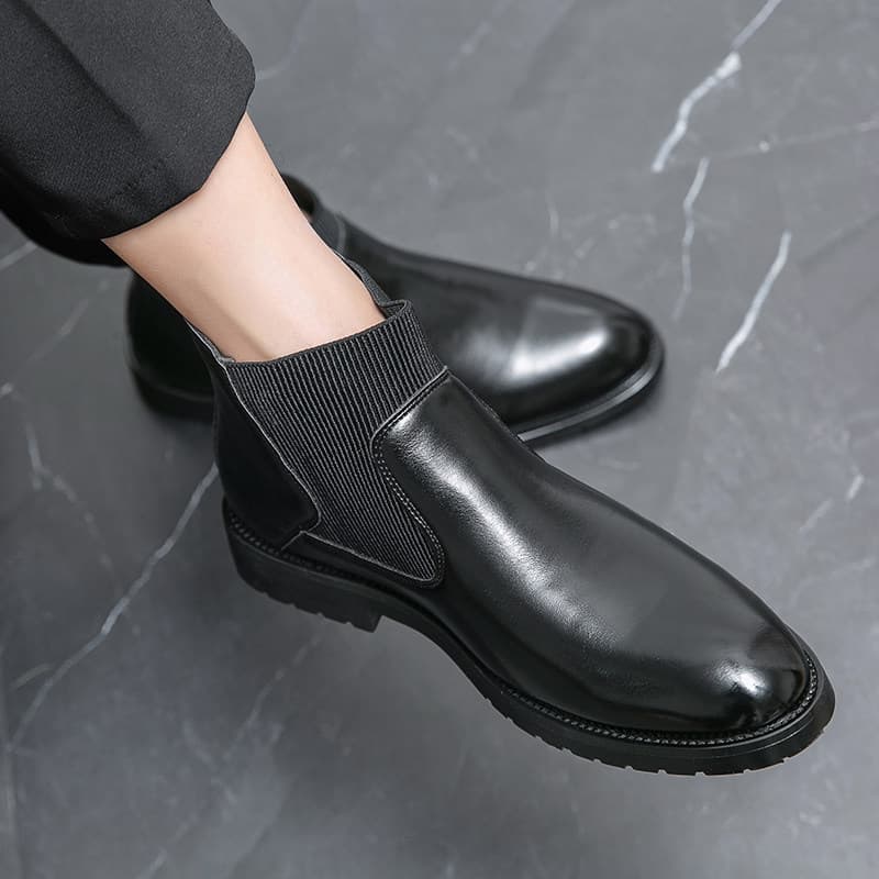 Chelsea botas masculinas de couro genuíno britânico sapatos de couro de alta qualidade britânico aumento interno na moda