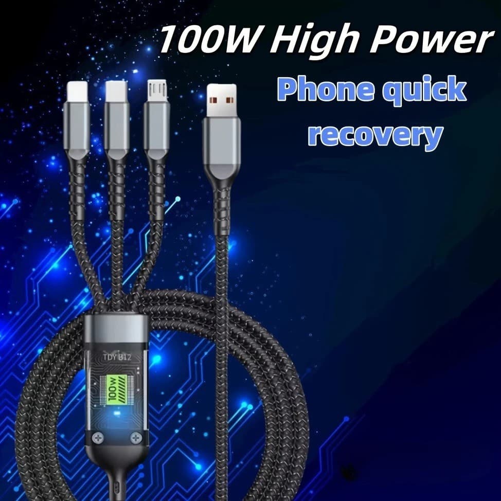 100W 6A 3 Em 1 Cabo De Carregamento USB-C Lightning Micro Carregador Rápido Com Display Digital Para iPhone Android