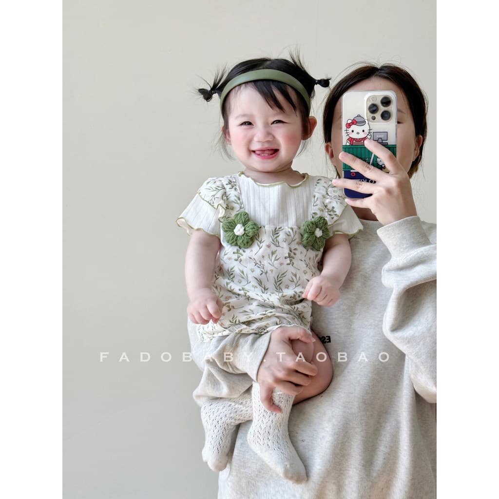 Bebê verão macacão verão Floral falso de duas peças estilo fino bebê menina macacão Outing roupas verão roupas de manga