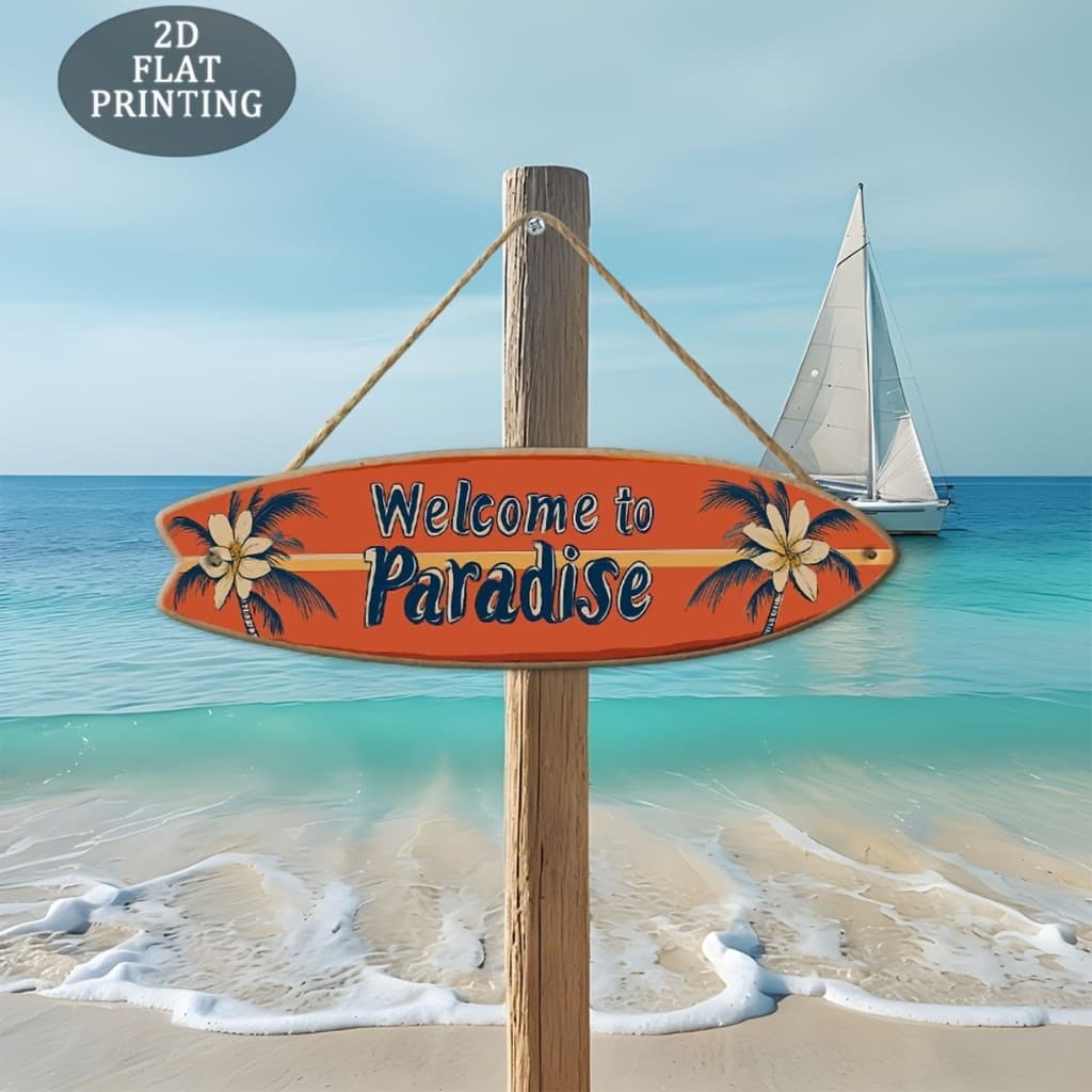 Placa Decorativa Em Formato De Prancha Surf Paradise Praia Tropical Aloha Decor Enfeite Porta,Quiosque,Área Lazer