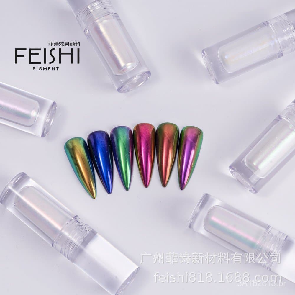 Pó Mágico Transparente Feishi para Arte de Unhas, Pó Aurora Efeito Espelho, Pó Não Voador, Atacado do Fabricante