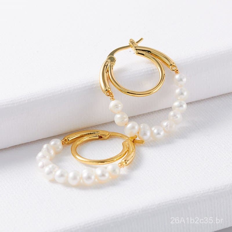 Brincos de argola com pérolas naturais em estilo francês, estilo boêmio vintage, brincos elegantes e de alta moda, dispo