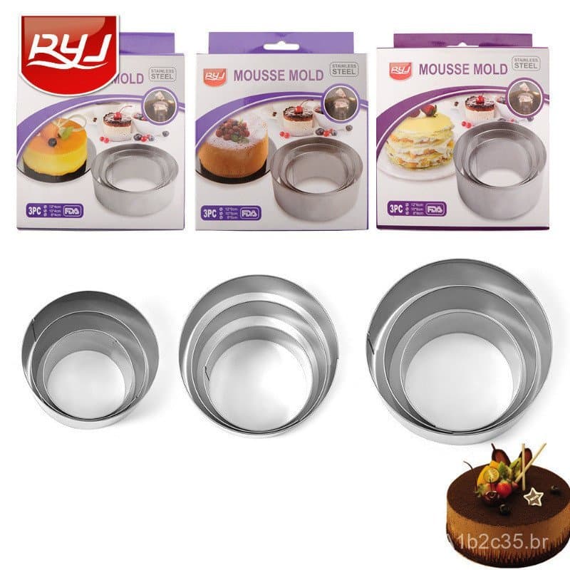 Conjunto de 3 Formas para Bolo em Aço Inoxidável RYJ, Molde para Mousse, Ferramentas de Cozinha para Confeitaria DIY