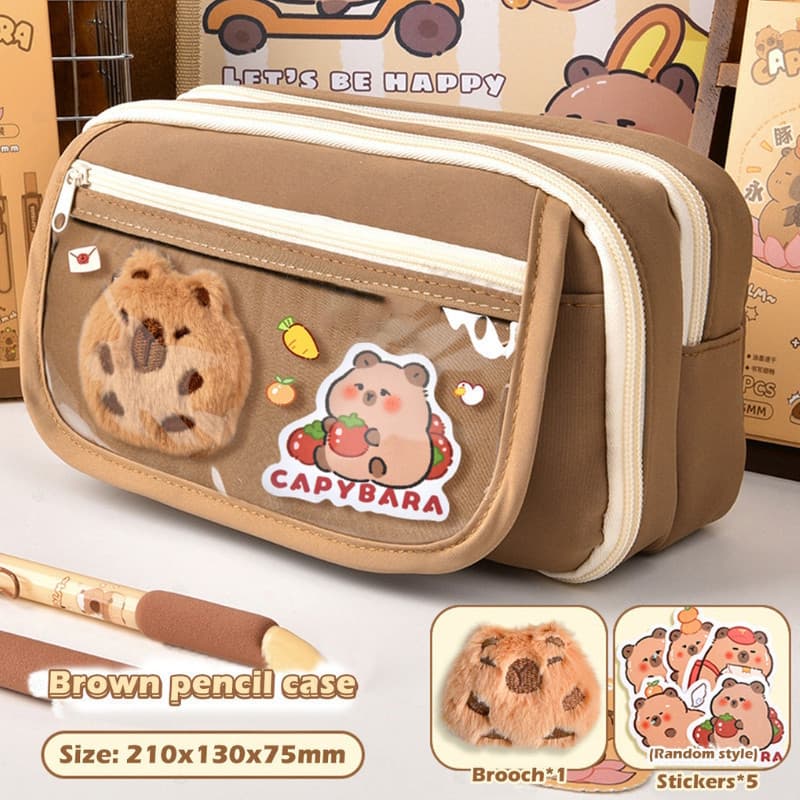 1 Unidade De Estojo De Lápis De Capivara Fofo | Bolsa De Caneta Transparente De Grande Capacidade Para Estudantes , Mate