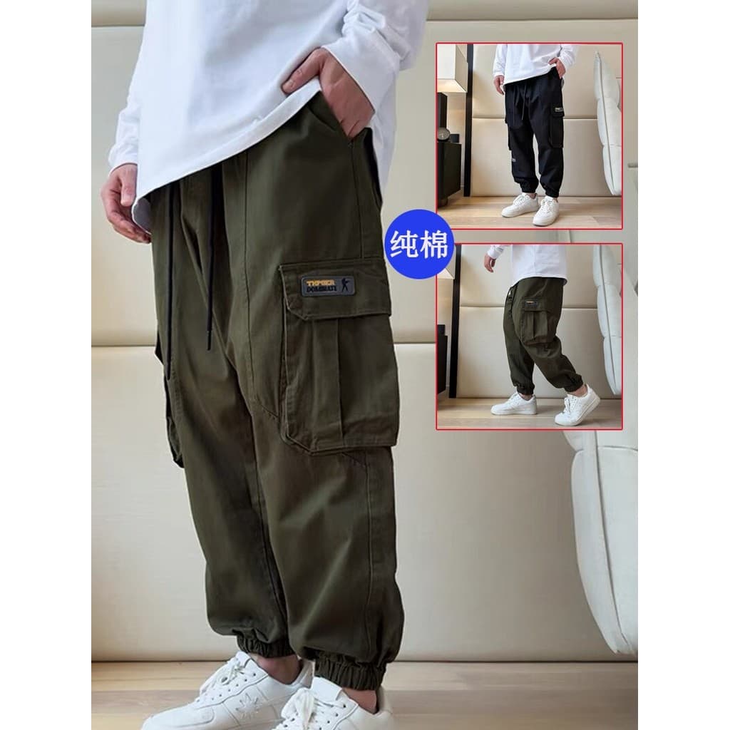 Puro algodão plus Size macacão masculino gordo mais gordura mais calças soltas calças casuais outono calças retas mascul