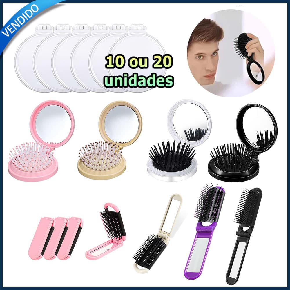 Kit 10/20 Mini pente portátil para bolsa de maquiagem redondo/quadrado pente dobrável de viagem com espelho pequeno