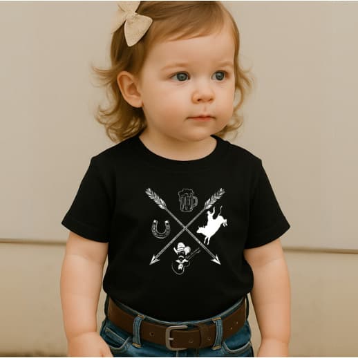 Blusa Camiseta Manga Curta Country Infantil Estampa Flechas Country Cowboy Cowgirl Criança Escola