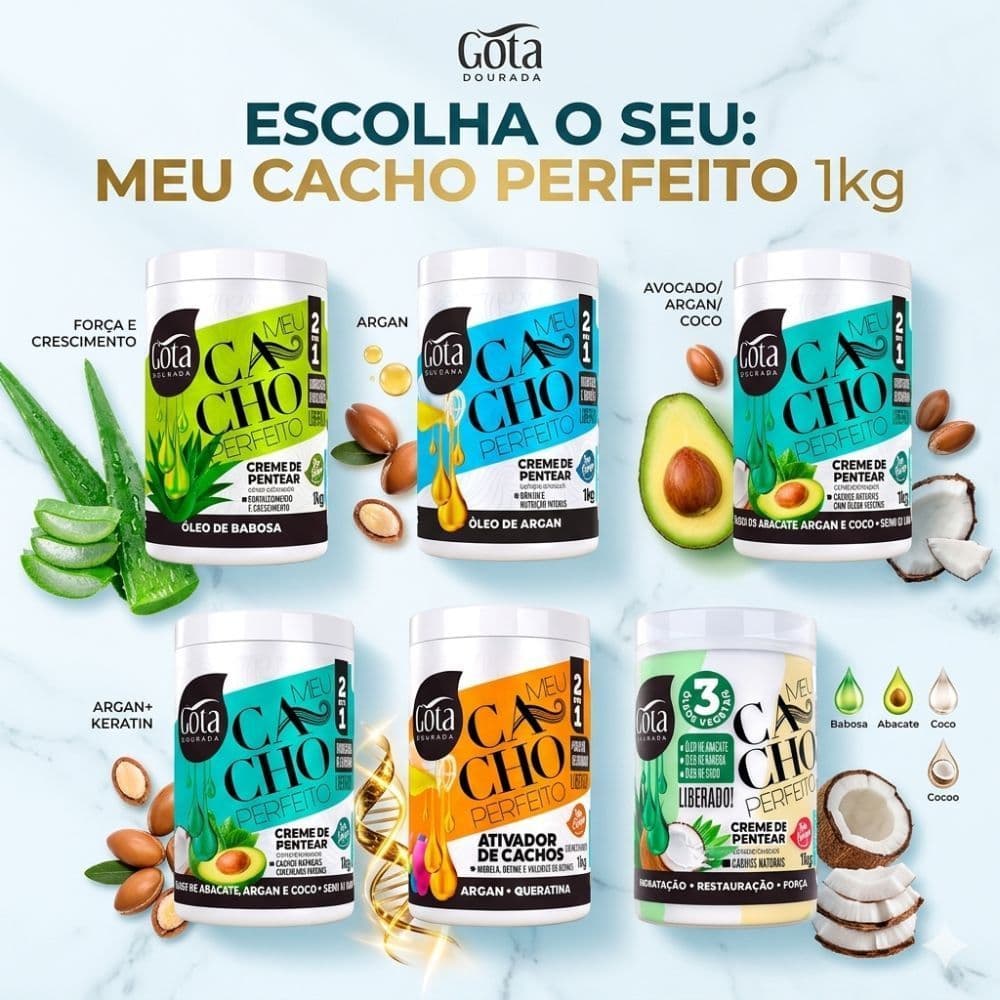 Cremes de Pentear Meu Cacho Perfeito 1kg / Gota Dourada - Variações de Óleos (Escolha o seu)