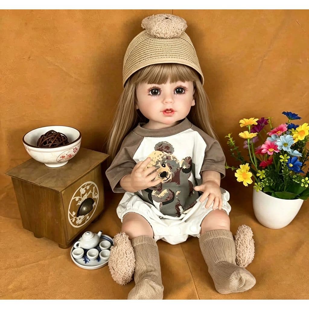 Bebê Reborn Boneca Silicone Menina Pintado Realista Cabelo Dourado 56cm