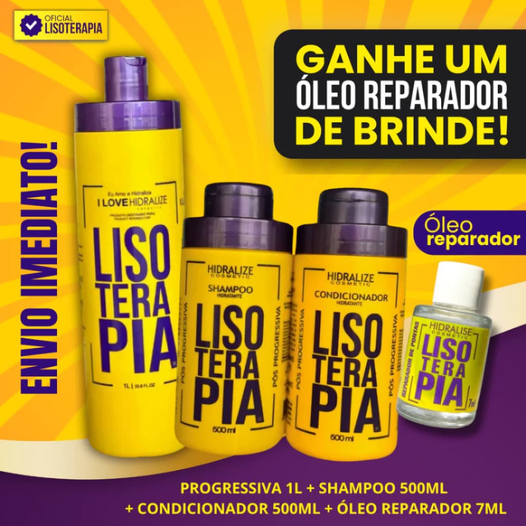 Progressiva Sem Formol + Shampoo + Condicionador Pós Progressiva Lisoterapia + Óleo Reparador
