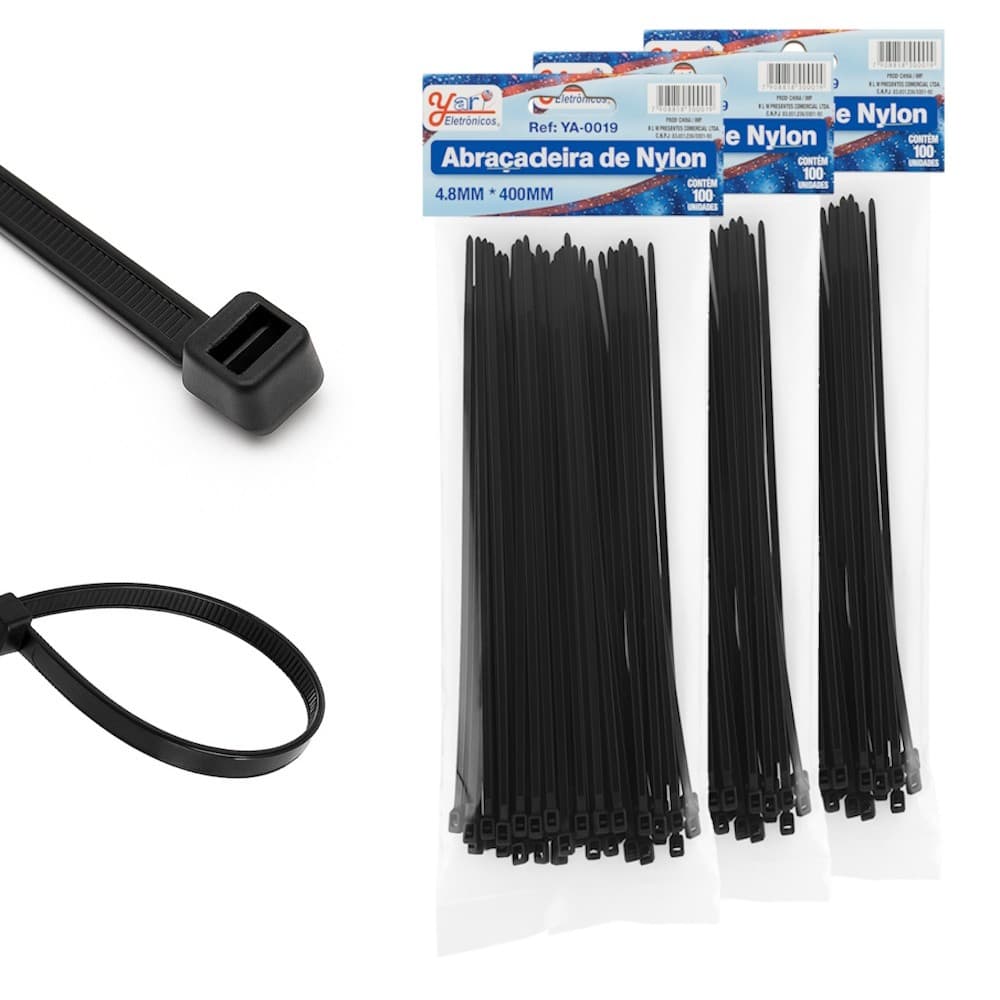 300 Abraçadeira Preta Nylon 4,8x400mm Fita Hellermann Plástica Enforca Gato Uso Profissional