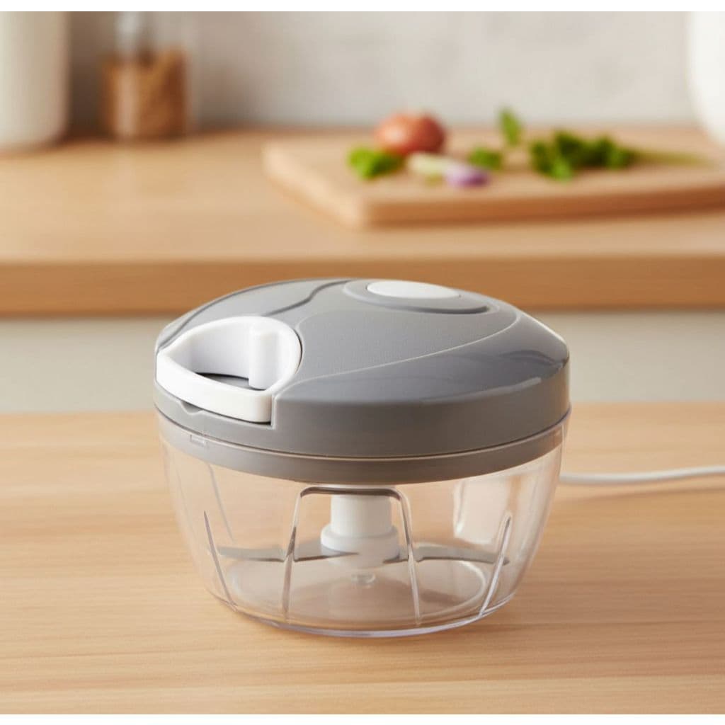Mini Processador Triturador de Alimentos Manual 500ml 3 Lâminas Aço Inox para Alho Cebola Legumes