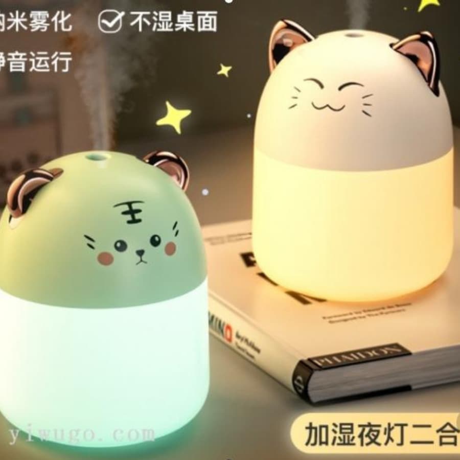 UMIDIFICADOR DE AR GATINO USB LED  Design Divertido e Decorativo com Iluminação LED Suave e Alimentação USB 5V 2W