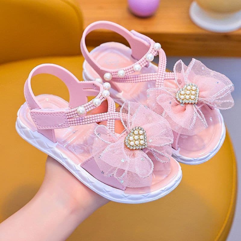 Sandálias Infantis Meninas Moda Pérola Arco Princesa Sandálias