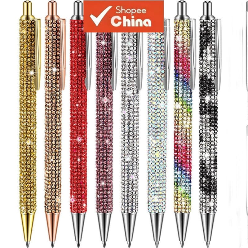 Grandes Canetas Esferográficas de Cristal com Strass, Metal, Tinta Preta, Presente de Diamante para Mulheres e Madrinhas