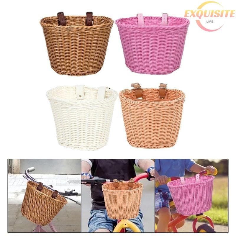 [EL] Cesta De Bicicleta Em Rattan , Frontal Para Armazenamento , Removível , À Prova D'água Transporte Infantil , Nova