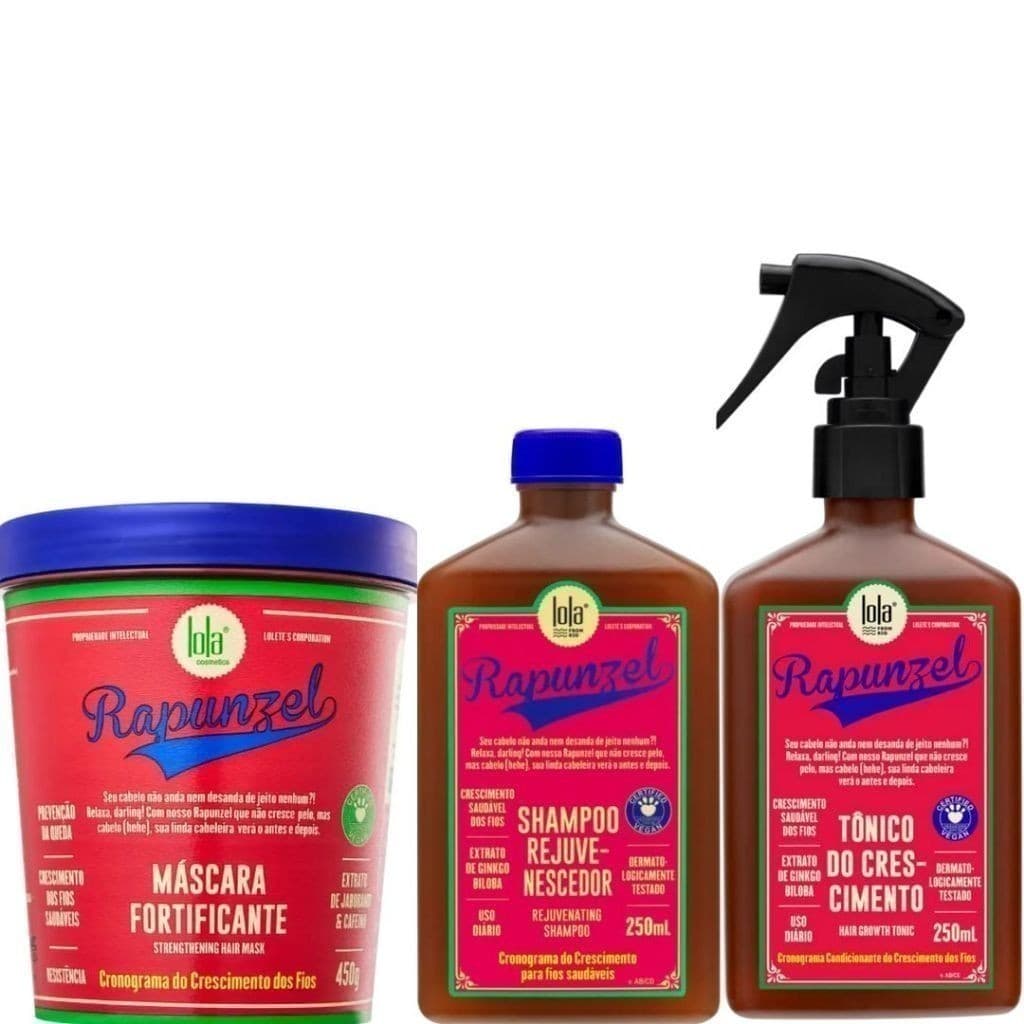 Kit Shampoo 250g + Máscara 450g + Tônico 250g Rapunzel Lola Cosmetics