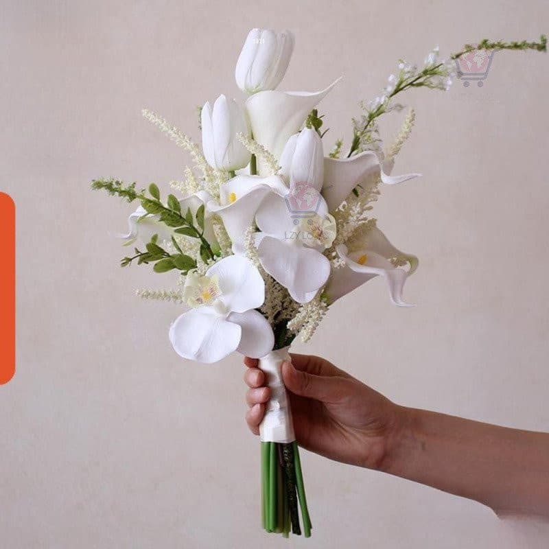Buquê De Noiva , Flores Simuladas De Orquídea Phalaenopsis Em PU , Flor De Casamento De Lírio De Calla Tecido Cet GGYE