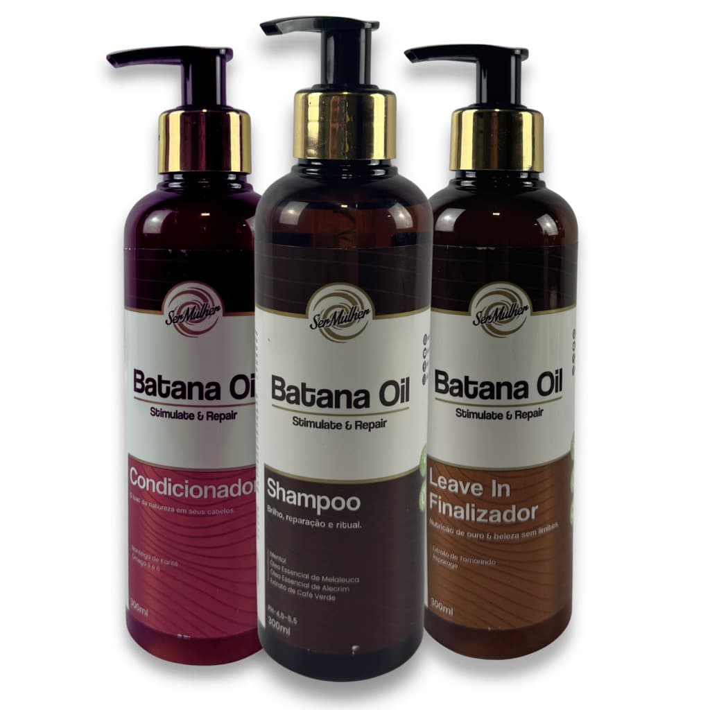 Kit Batana Oil Essencial Shampoo Condicionador Leave In Tratamento Diário