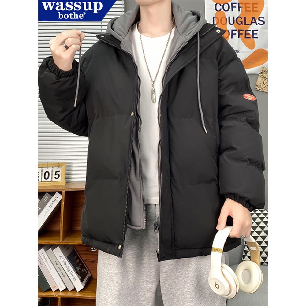 Jaqueta para baixo inverno novo estilo de pelúcia engrossado jaqueta de algodão masculino falso de duas peças jaqueta de