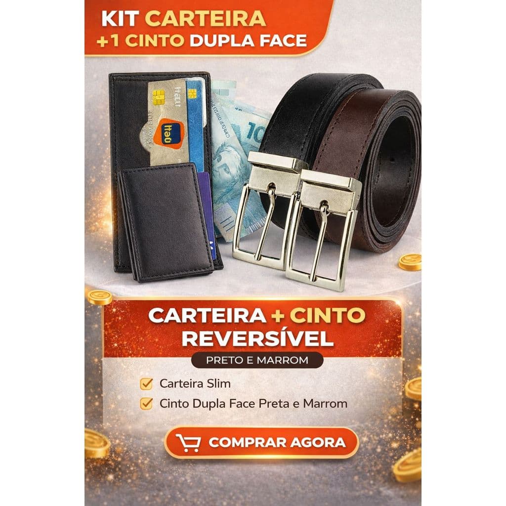 Kit Carteira + Cinto Masculino Slim Em Couro Envio Imediato - Presente