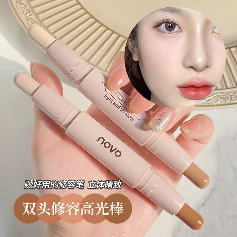 Li Jiaqi iluminador de contorno de duas cabeças, sombra de um nariz, fosco, perolado, iluminador de rosto, caneta de som