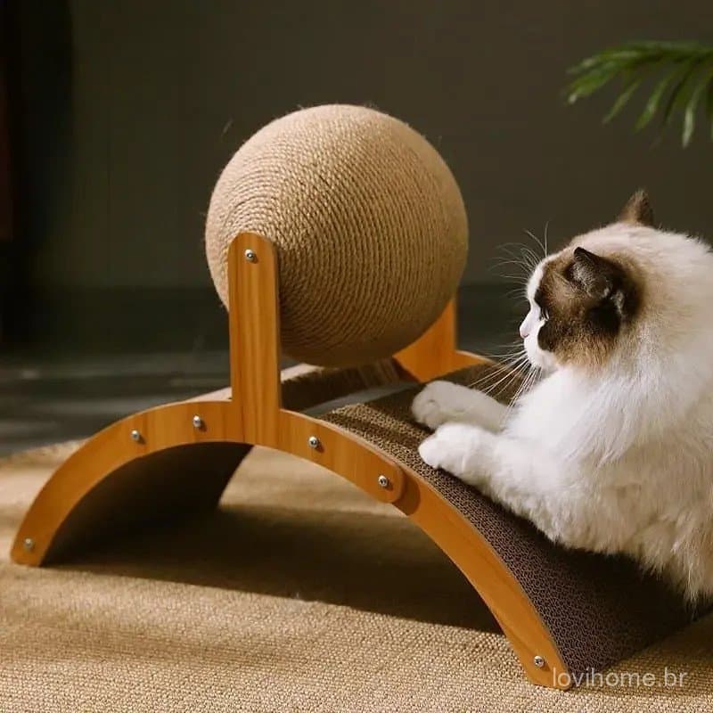 Bola Arranhadora de Madeira para Gatos 2 em 1, Tábua de Arranhar de Sisal Resistente ao Desgaste, Brinquedo para Afiar a
