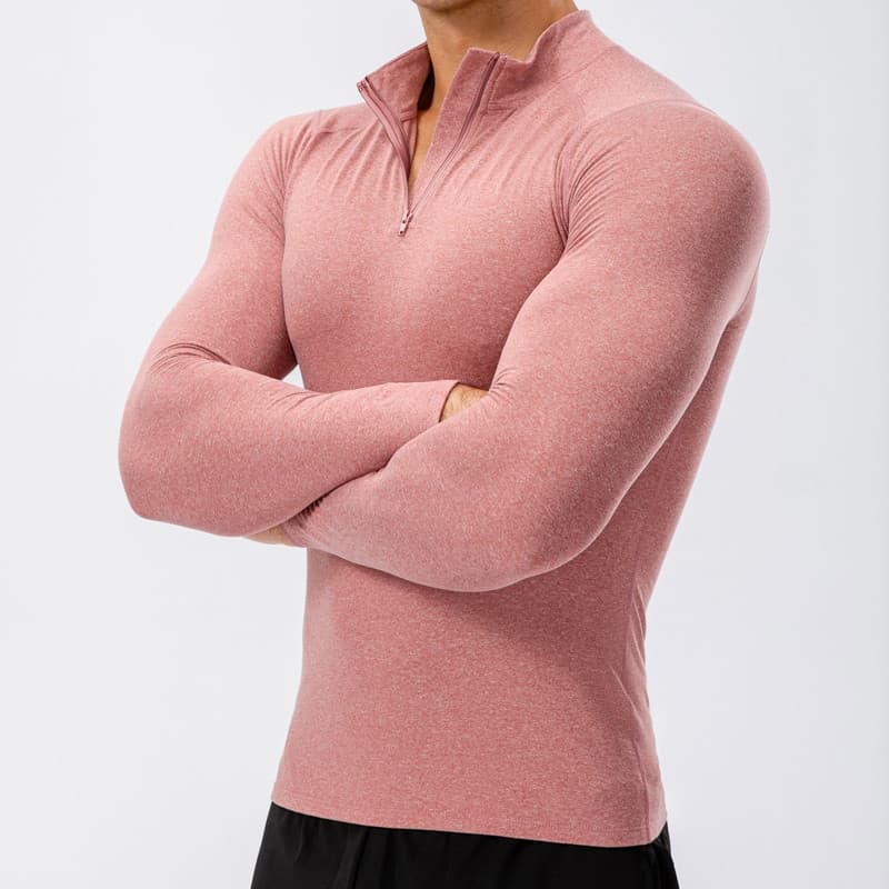 Inverno correndo esportes de manga comprida roupas de secagem rápida masculino velo-velo meio zíper suporte @