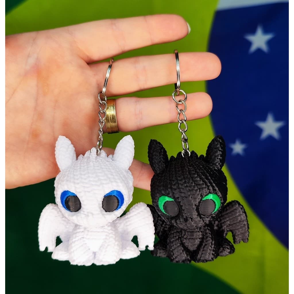 Chaveiro Dragão Casal Geek Inspirado em Banguela e Fúria da Luz
