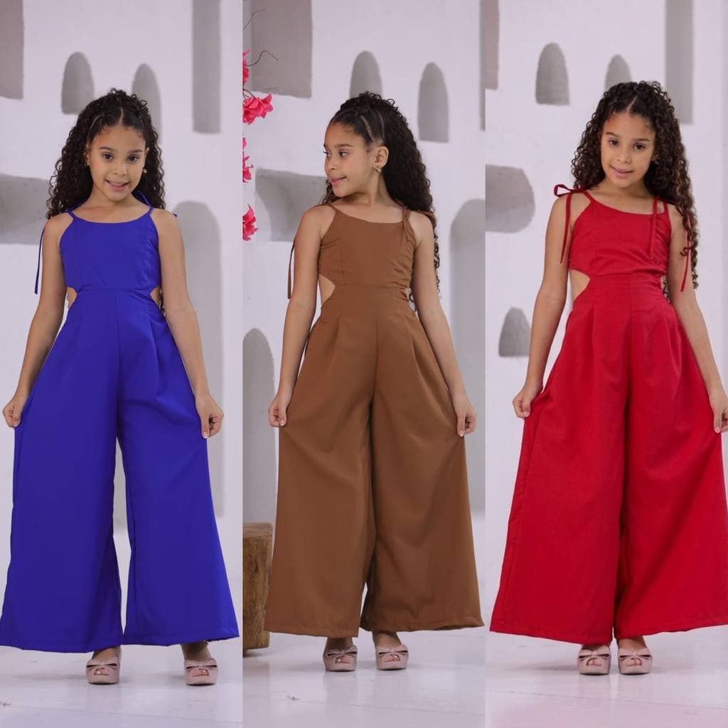 Macacão Liso Juvenil Feminino Menina Pantalona Crepinho Premium Não Amassa Elegante 10, 12, 14, 16
