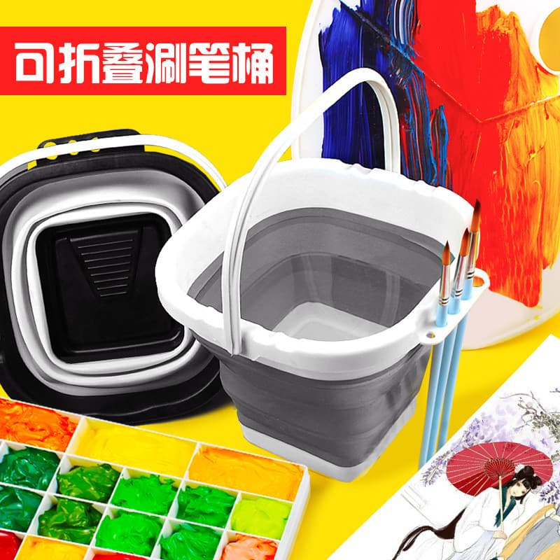 Balde dobrável de Silicone para pintura artística de grande capacidade Suporte para caneta Shabu-Shabu Portátil Convenie