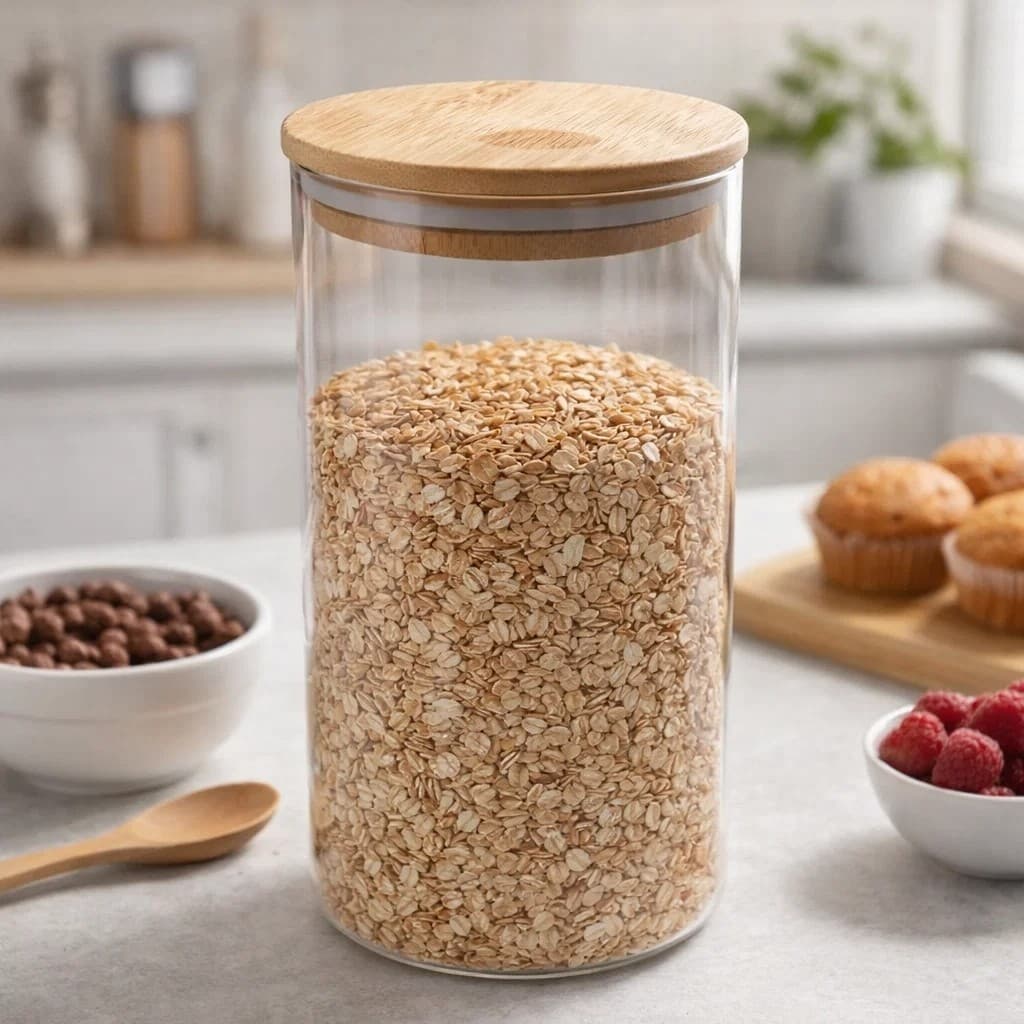 Pote Borossilicato Tampa Bambu Hermético Guardar Grãos Mantimentos Alimentos Cozinha Vasilha