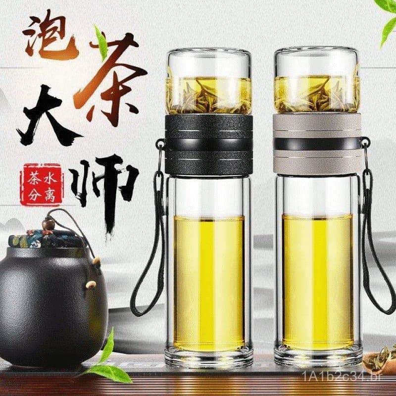 Copo de chá com separador de infusão, copo de vidro de dupla camada, presente de abertura, copo de água personalizado, x