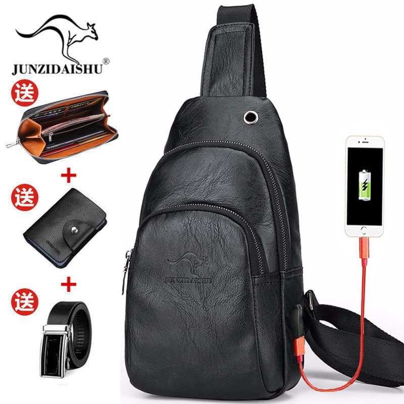 Bolsa de peito retrô masculina, bolsa de ombro de negócios, mochila de carregamento Casual, camada dupla, grande capacid