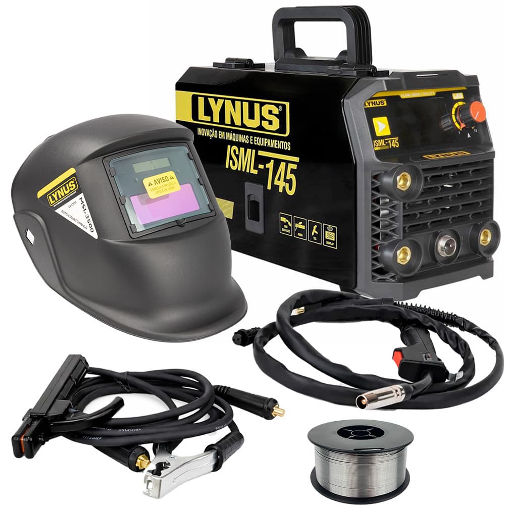 Inversora de Solda Multiprocesso ISML-145 + Máscara Automática MSL-3500 + Arame Solda MIG 0.8mm 1Kg 446102 Lynus