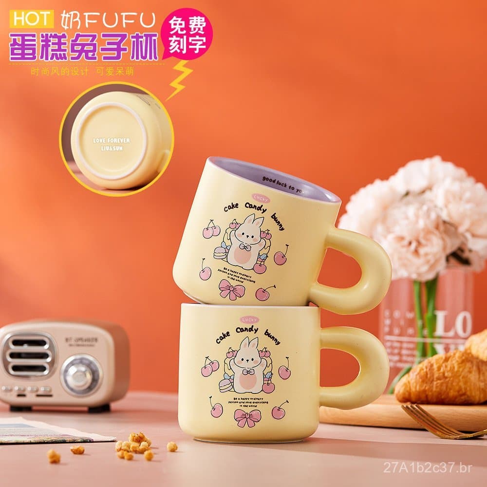 Caneca de desenho animado Tifan, popular no Xiaohongshu, caneca de cerâmica fofa e macia com gravação, presente infantil