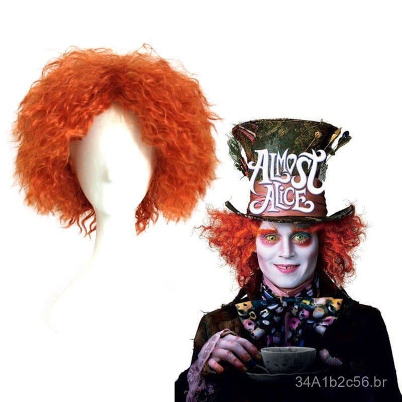 Peruca de cosplay do Chapeleiro Maluco de Alice no País das Maravilhas, curta, cacheada e fofa, em estoque do fabricante