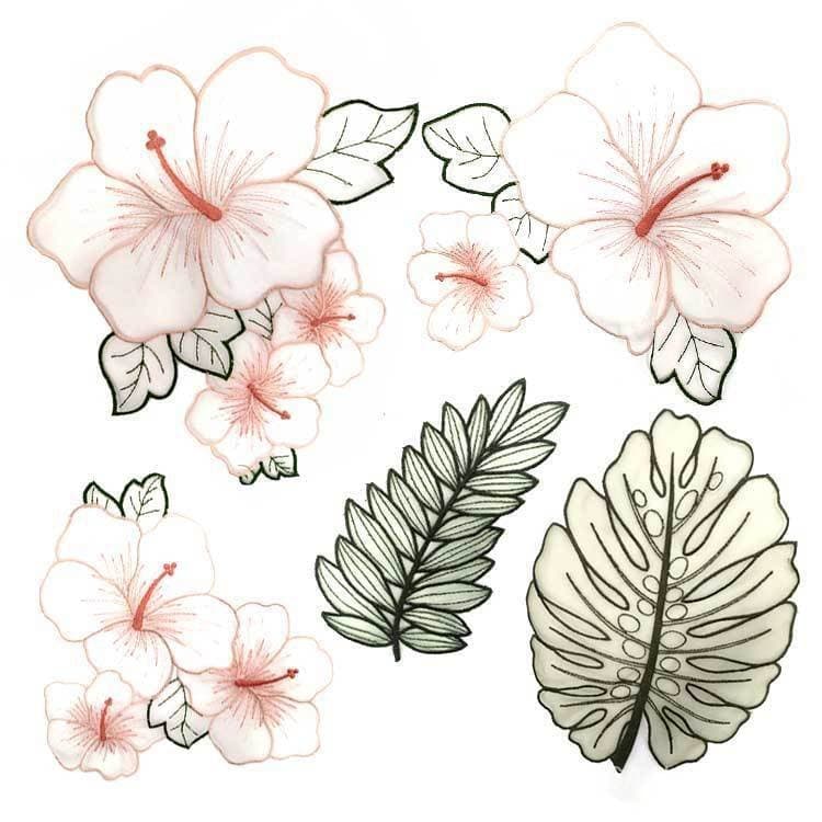 Flores Bordadas em Organza Solúveis em Água, Apliques de Tecido Tingido com Fio de Alta Resistência, Conjunto de Cinco P