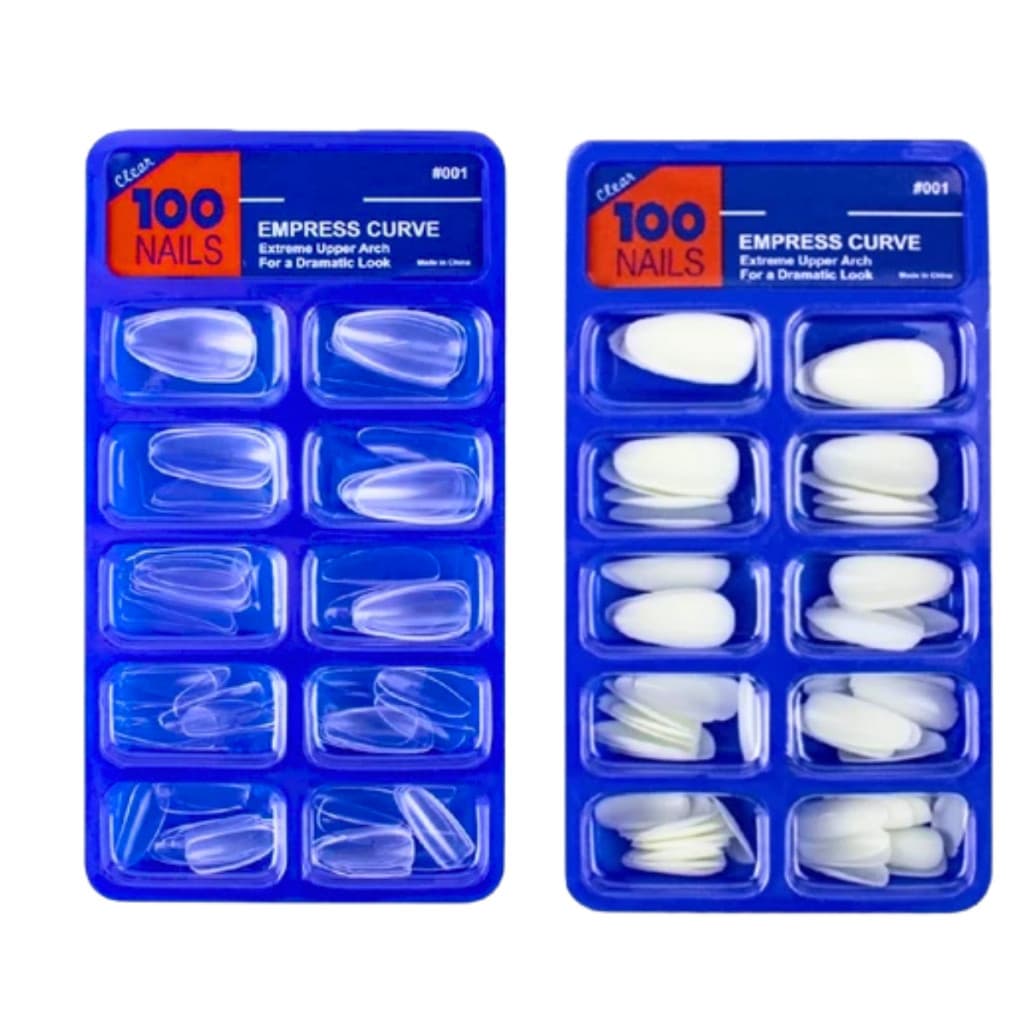 Kit DE 100 Unhas Postiça Almond Amendoada Realista Transparente ou Leitosa