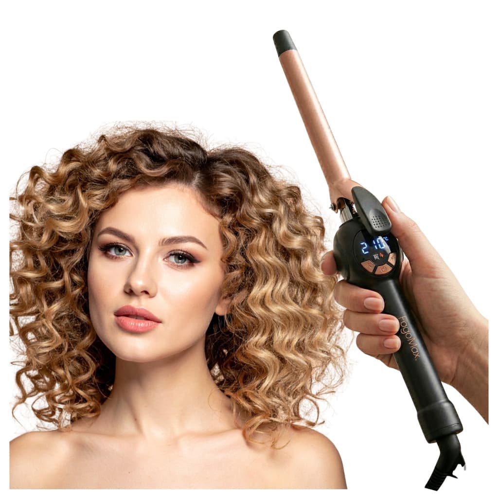 Modelador de Cachos Profissional 9mm Cerâmica e Queratina Bivolt Reparadora Brilho Display LCD 14 Níveis de Temperatura