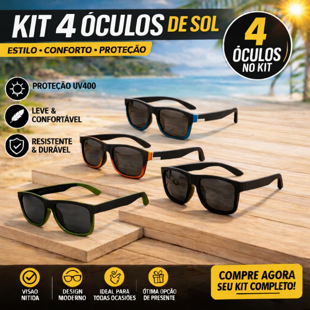 KIT 4 Óculos De Sol Moda Verão com proteção uv400 Esportes Ao Ar Livre Ciclismo Condução Pesca