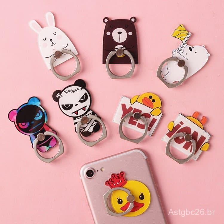 Suporte de anel para celular em formato de urso de desenho animado, suporte de anel para uso com os dedos, suporte de pu