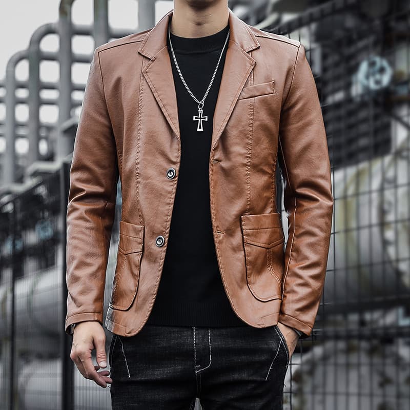 Primavera outono novo estilo jaqueta de couro falso masculino versão coreana terno de couro jaqueta juventude estilo inv