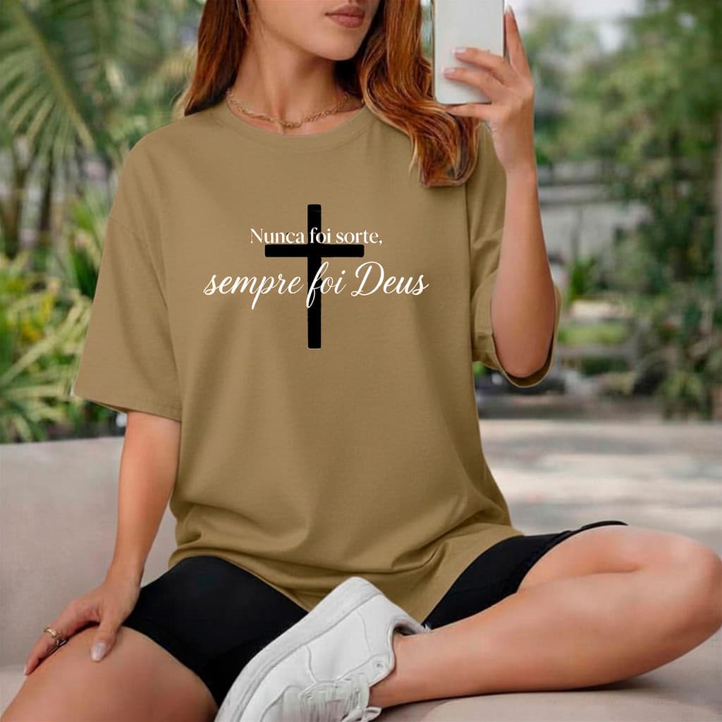 T-Shirt Feminina Gospel Cruz Frase Motivacional Algodão
